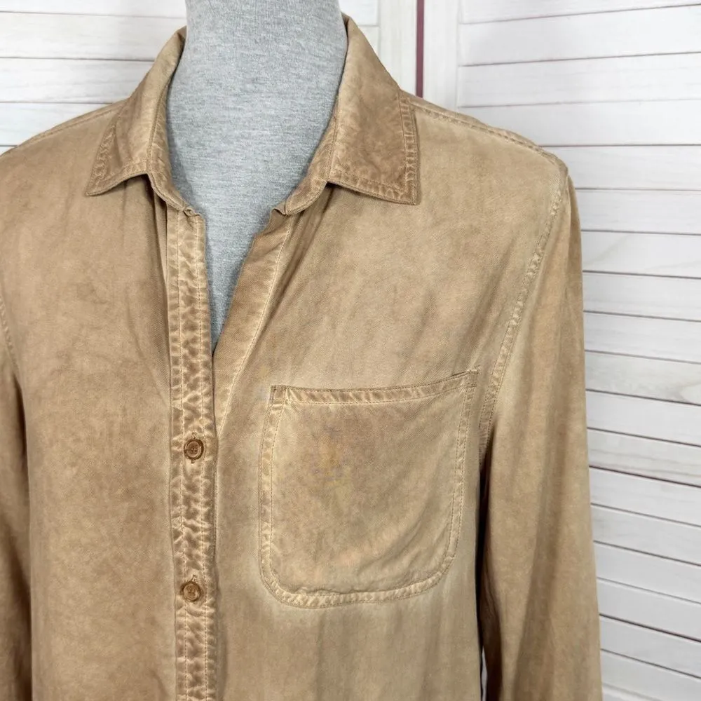 Velvet‎ Heart Oil Rubbed Look Button Up Shirt Tan Small Western Grunge Rayon - Image 5