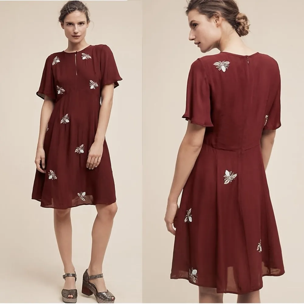 Anthropologie Moulinette Soeurs Beaded Firefly Dress Size 6 Dainty Embroidered - Image 2