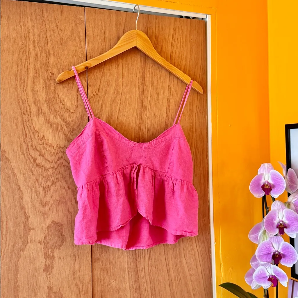 🎅 3/$15 SALE American Eagle Pink Linen Cropped Cami Tank Top L - Image 2