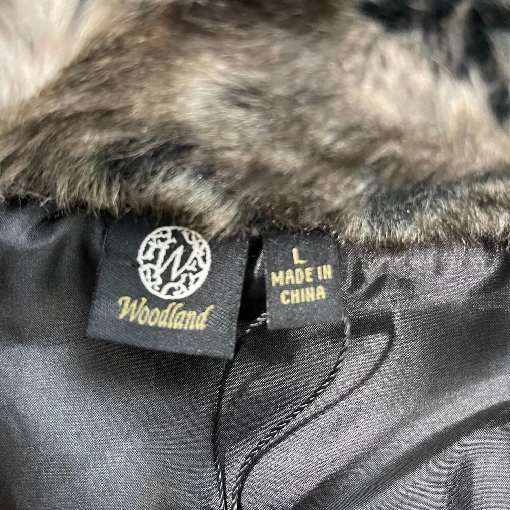 Woodland Cashmere Vest Womens L Faux Fur Black Tan Boho Western Chic‎ NWT Size L - Image 4