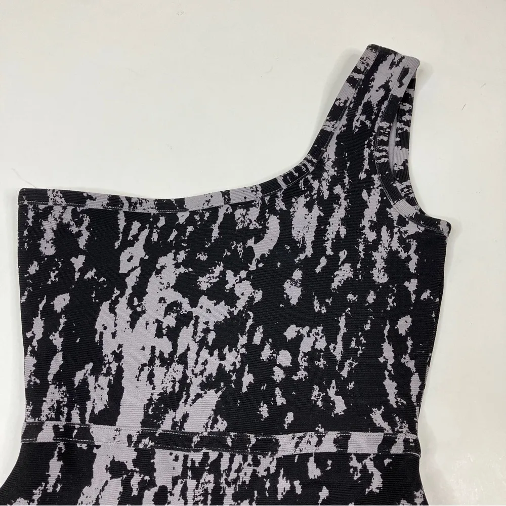 BCBGMaxAzria | Black & Gray Abstract One Shoulder Bandage Dress - Image 2