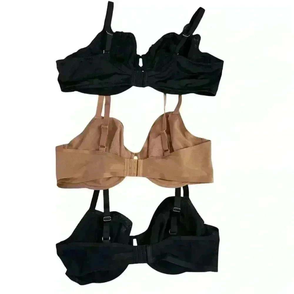 Auden‎ Women's Black, Beige Lightweight Underwired Bra Set of 3 Size 46DDD Tan - Image 3
