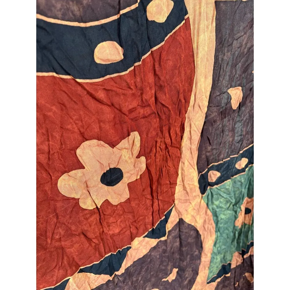 Y2K Bohemian Lagenlook Abstract Dyed Floral Beachy Lightweight Scarf Fringe - Image 5