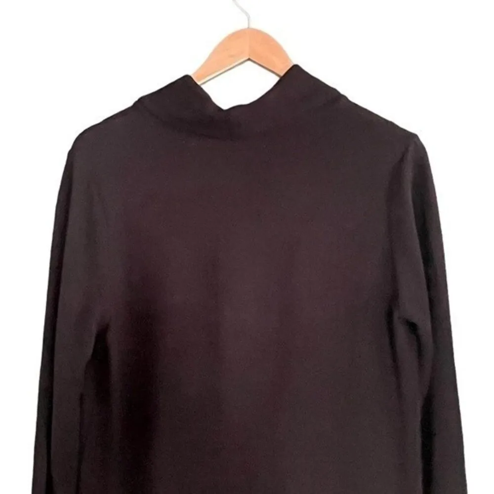 J Jill Wearever Dress Black Ribbed Jersey Knit Cowl Mock Neck Midi Womens Medium - Image 6