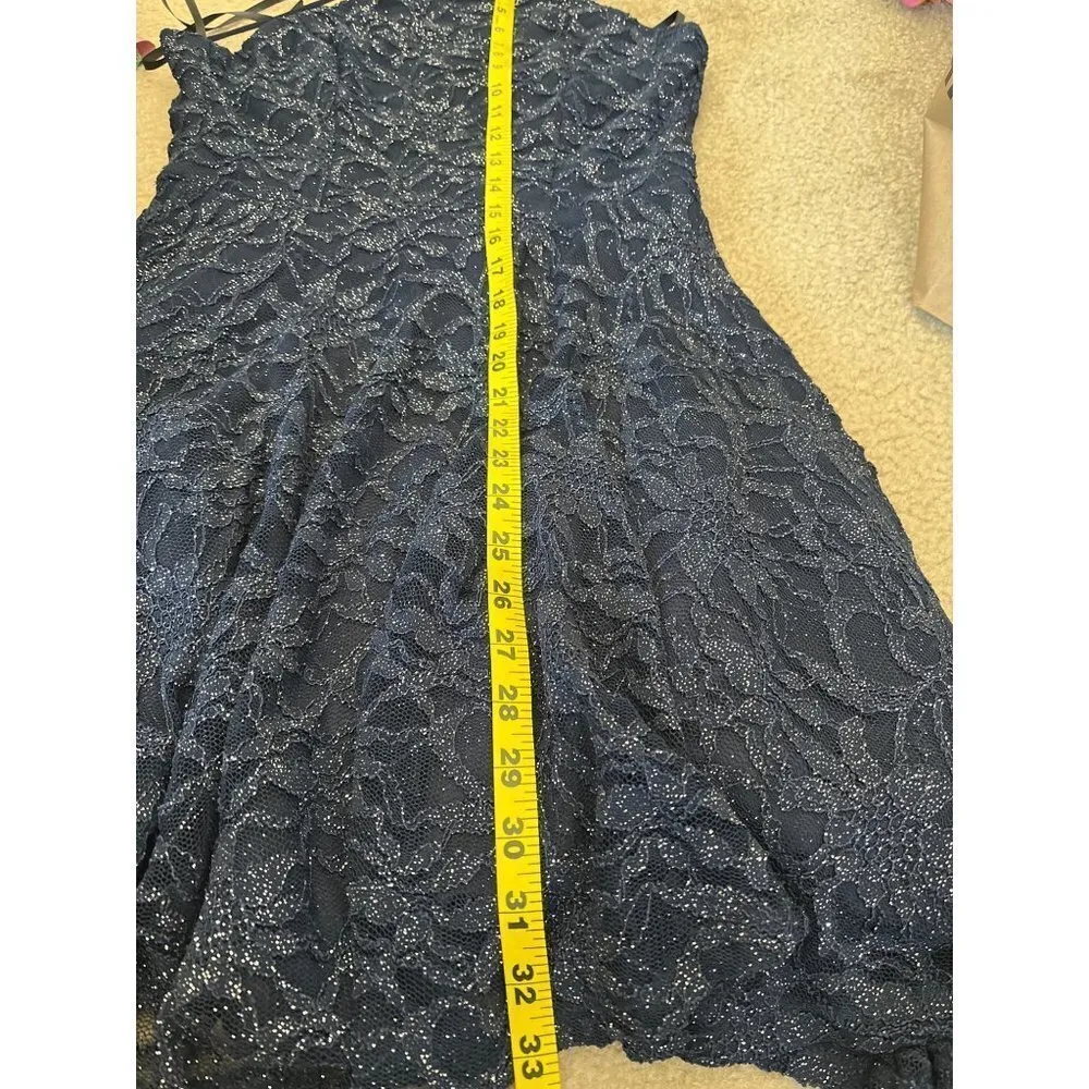 B darlin navy lace embroidery halter fit flare cocktail tulle dress size 9/10 - Image 10