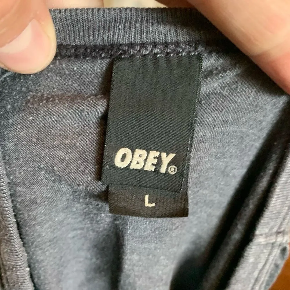 Obey Lotus streetwear L gray graphic tshirt - Image 3