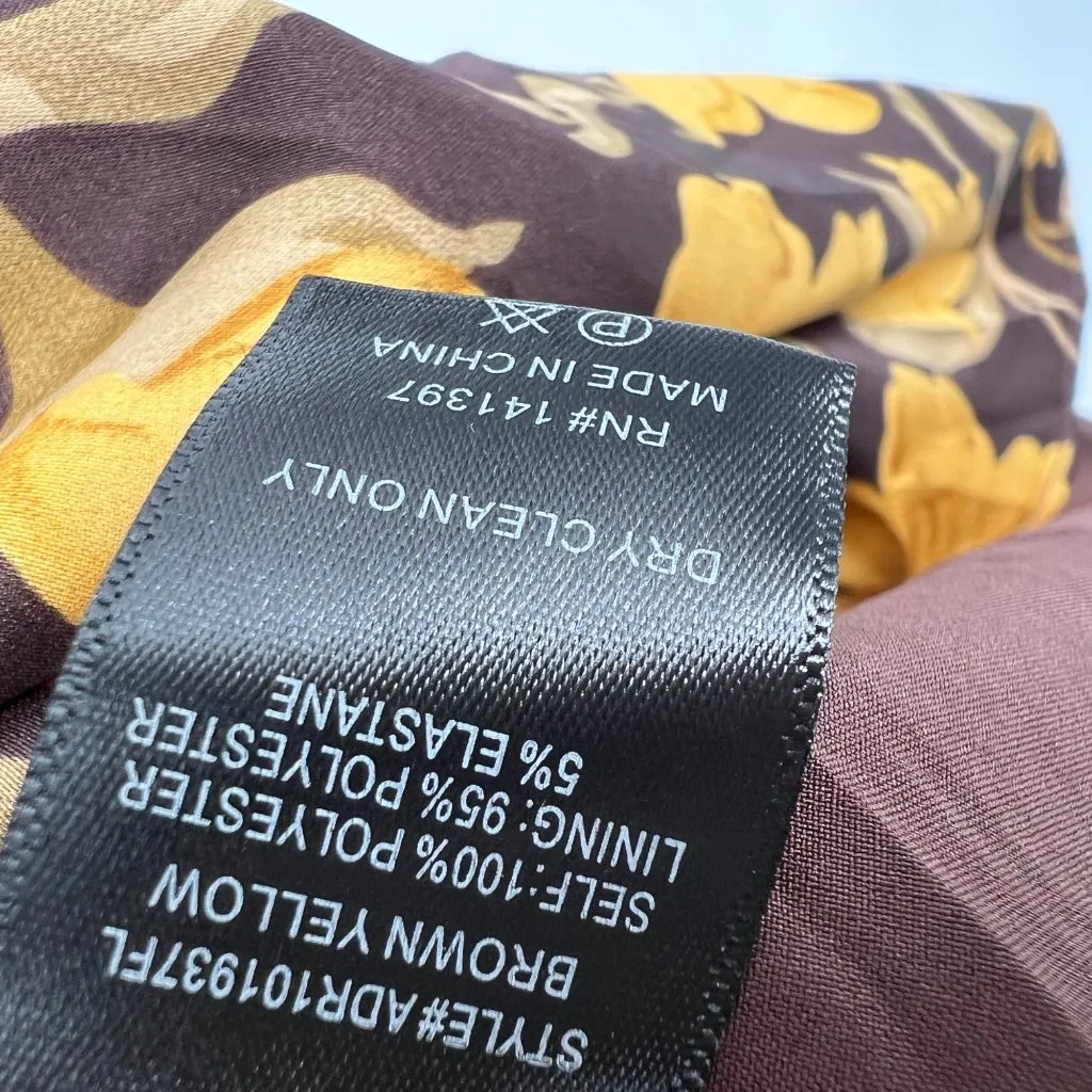 Floret Studios Floral Long Sleeve Ruched Square Neck Dress Yellow Brown XS NWOT - Image 12