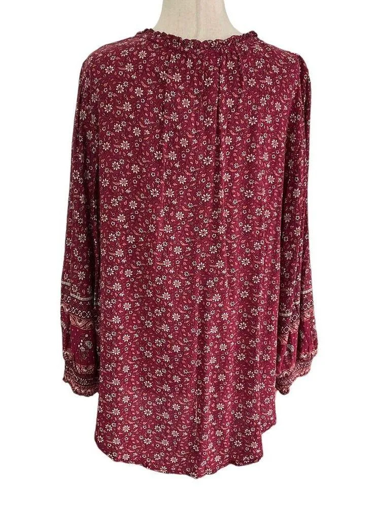 Mason Belle Pink Rose Floral V-neck Long Sleeve Women's Top Size Large | 3-5 - Image 2