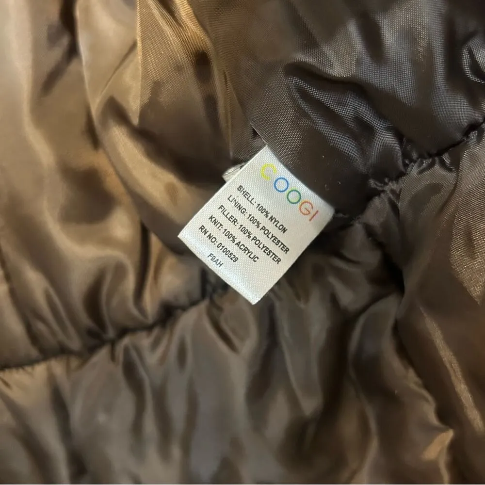 Coogi Puffer Jacket Brown Gold Coat Full Zip & Snap Button Spellout Size Large - Image 11