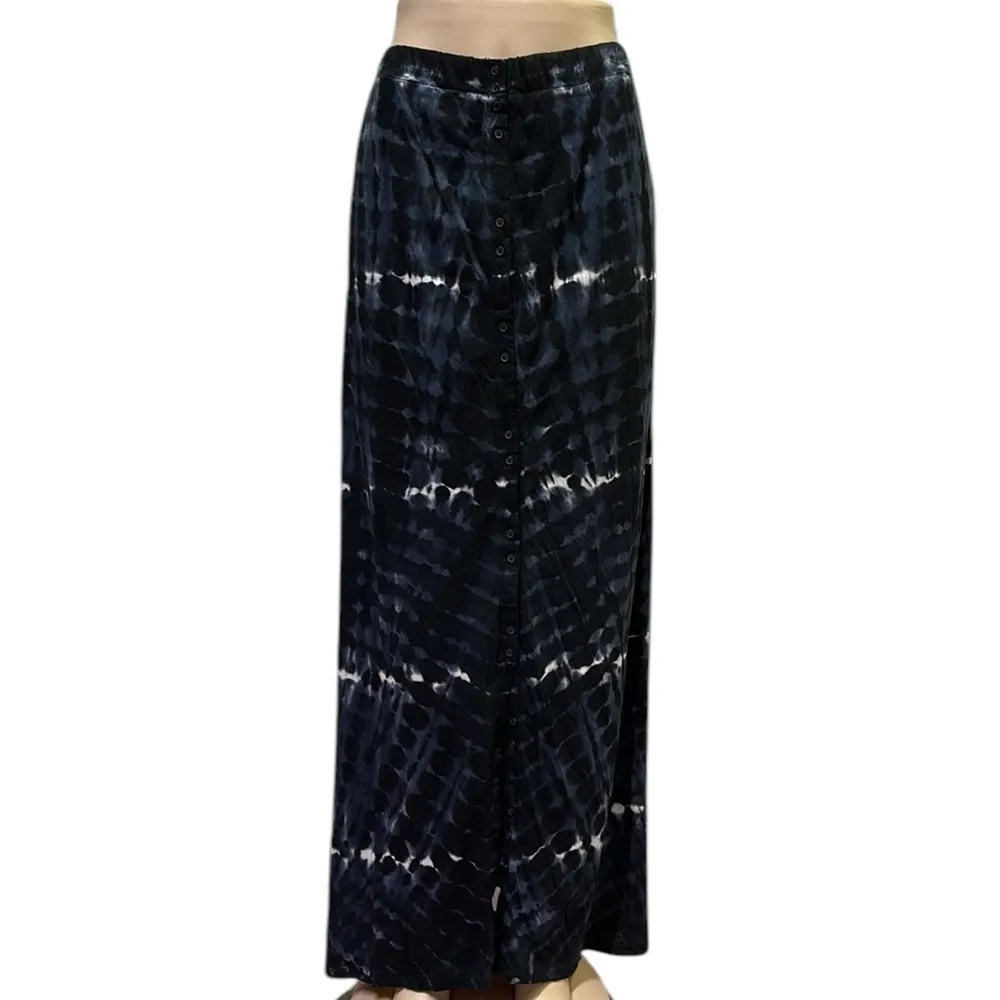 Ruff Hewn Cotton Tie Dye Full Button Front Maxi Skirt Black Blue White Womens M - Image 2