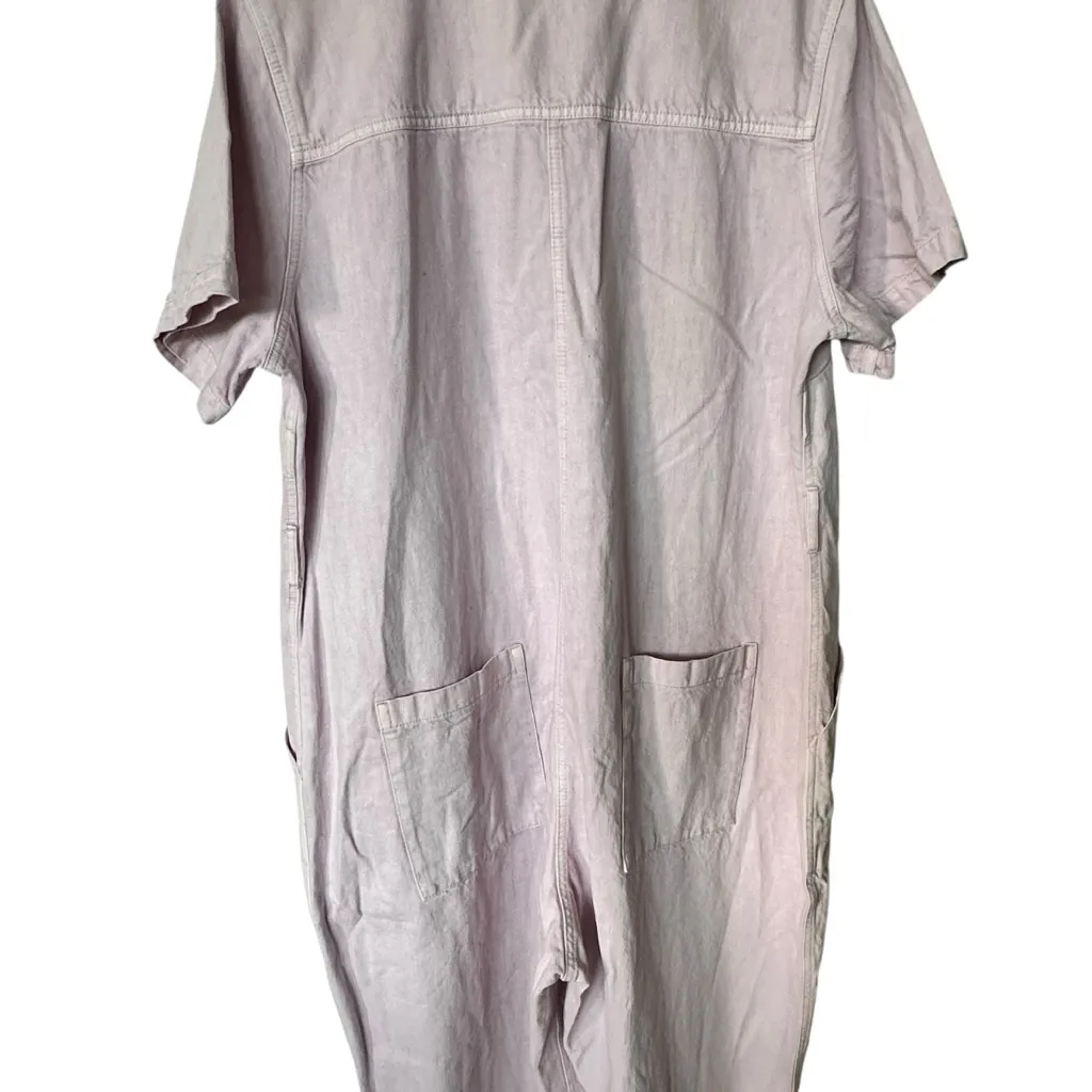 Old Navy Light Purple Lilac Cotton Denim Short Sleeve Belted Jumpsuit - Image 7