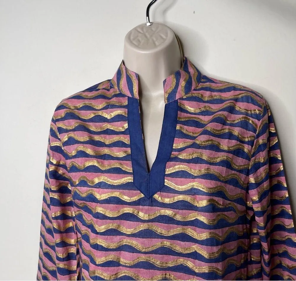 New Oliphant pink blue gold hand painted long sleeve tunic top sz XS - Image 3