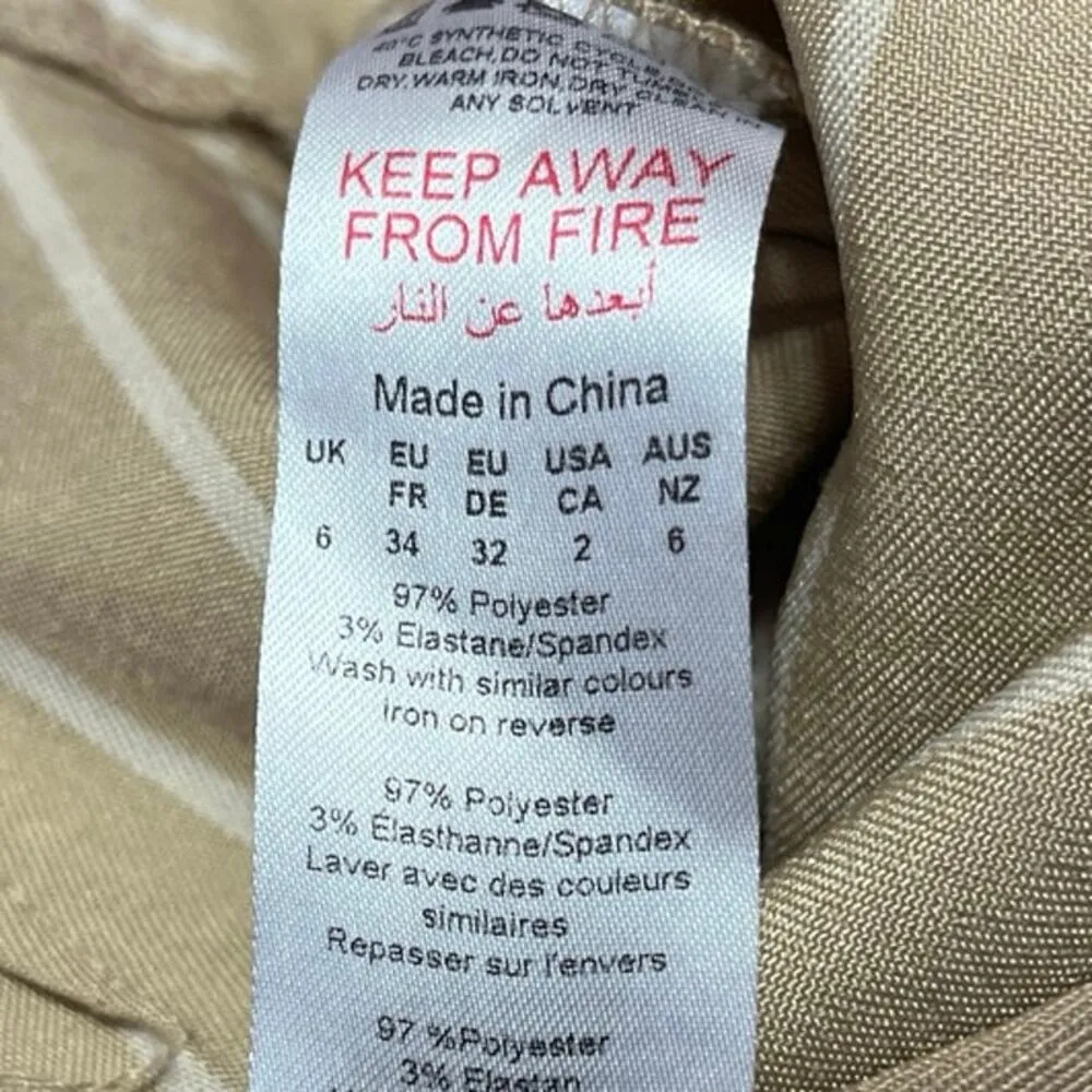 PrettyLittleThing Tan Khaki Beige Striped Patchwork Trouser Dress Pants Size 2 - Image 6