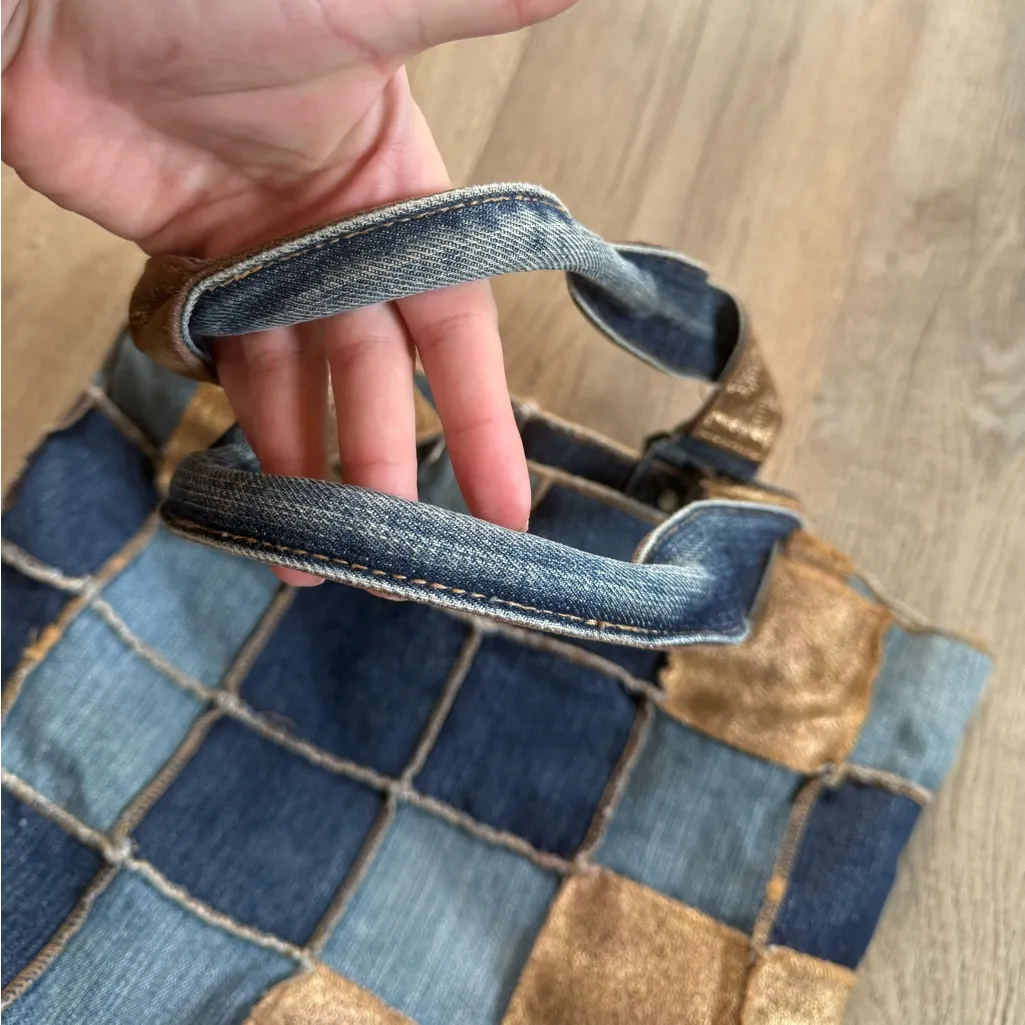 Vintage Levi’s‎ Patchwork Denim and Gold Tote Bag - Image 2