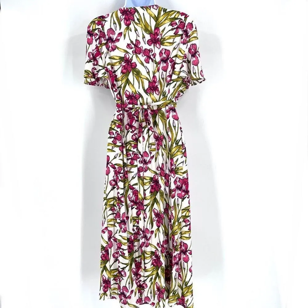 June & Hudson Women's Floral Wrap Dress Maxi Spring Tie Back Red White Size larg Size L - Image 5