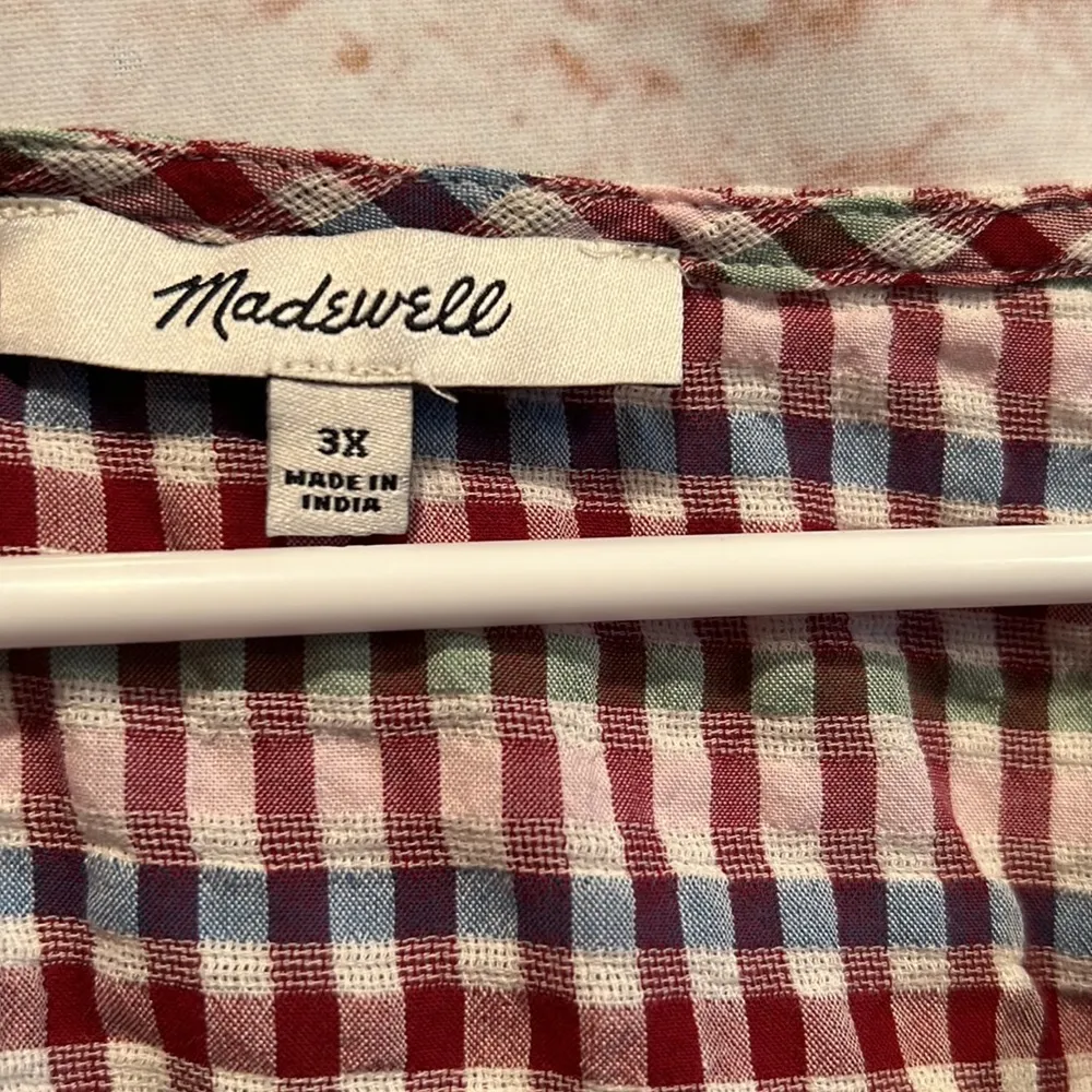 Madewell tie front top rainbow gingham check 3X v-neck short sleeve pullover - Image 5