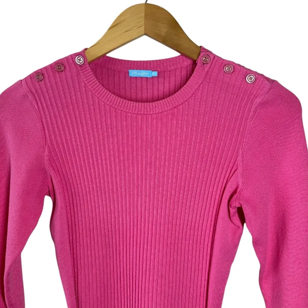 J. McLaughlin Pink Ribbed Crew Neck Sweater Size XS Cotton Modal Blend - Image 3