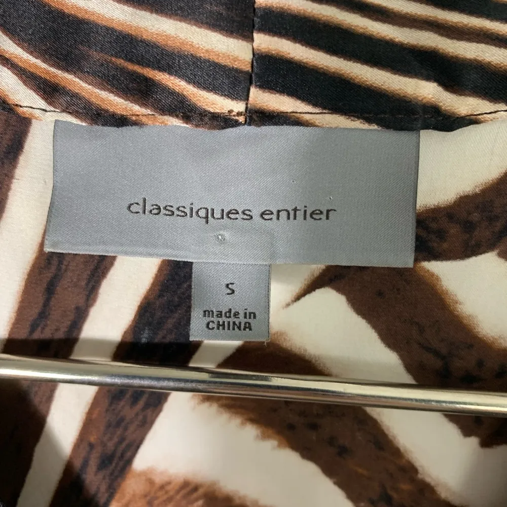 silk, brown, cream, zebra, sleeveless, blouse, top, v-neck S - Image 3