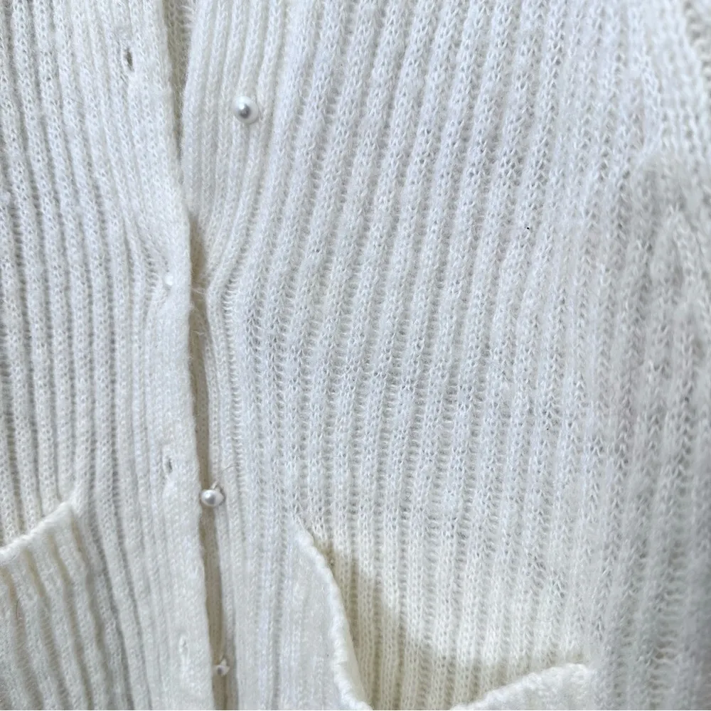 Women's Vintage Counterparts Loose Knit Cream‎ Coastal Grandma Cardigan Size S - Image 4