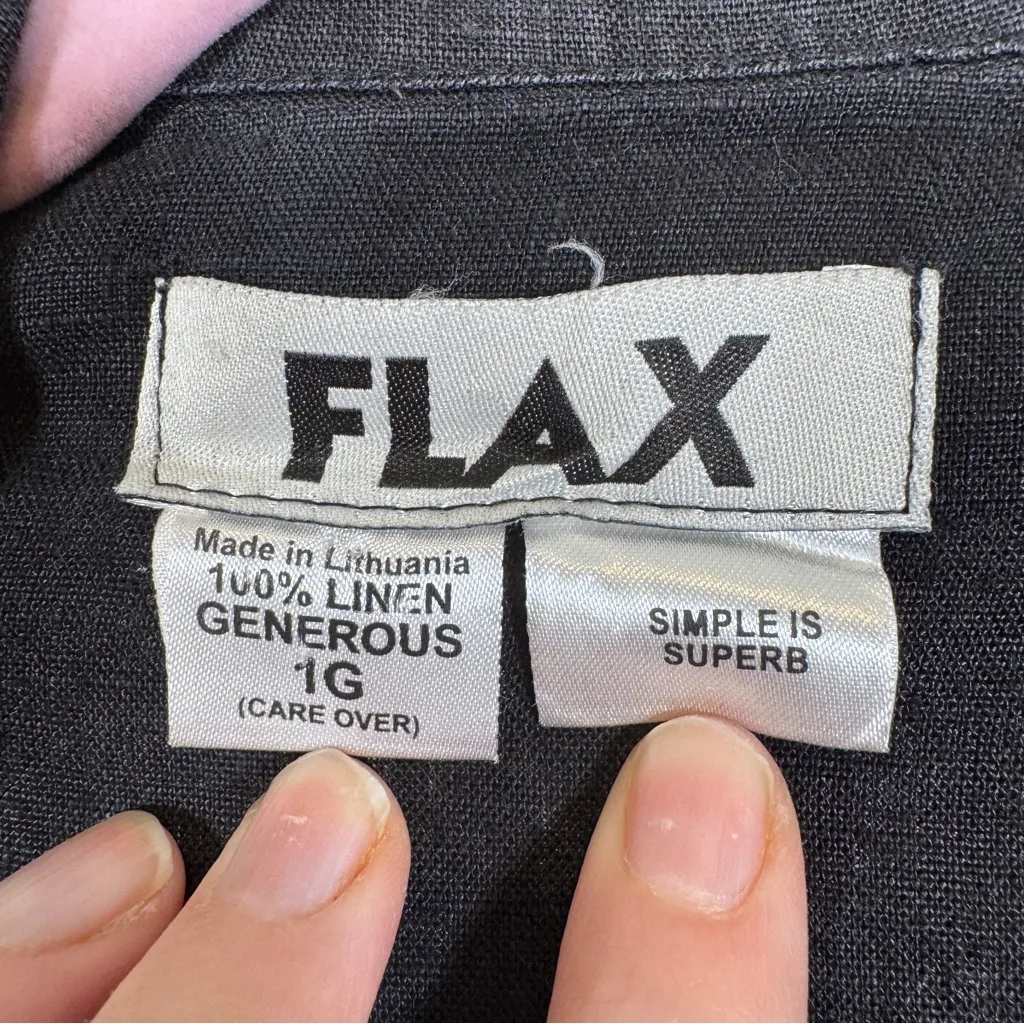 Flax Black Linen Button Down Shirt Womens 1X Lagenlook Natural Fibers Blouse - Image 6