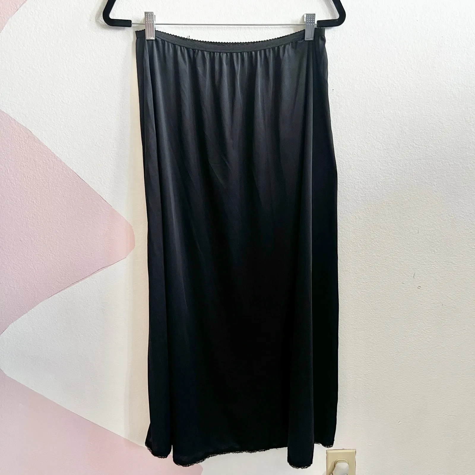 Vintage‎ Black Slip Maxi Skirt Nylon Lingerie Gothic Witchy Whimsigoth Large - Image 3