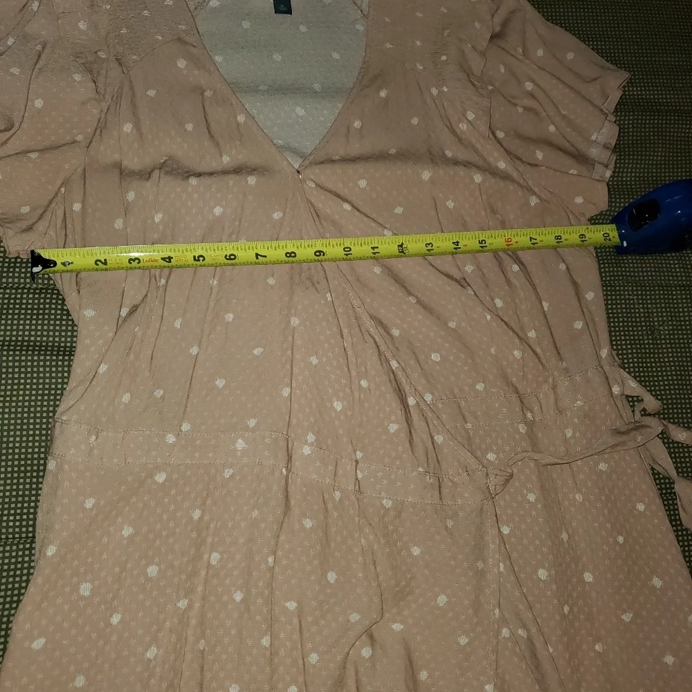 Vintage Universal Thread Beige Rayon V-Neck Short Sleeve Knee Length Dress XL - Image 12