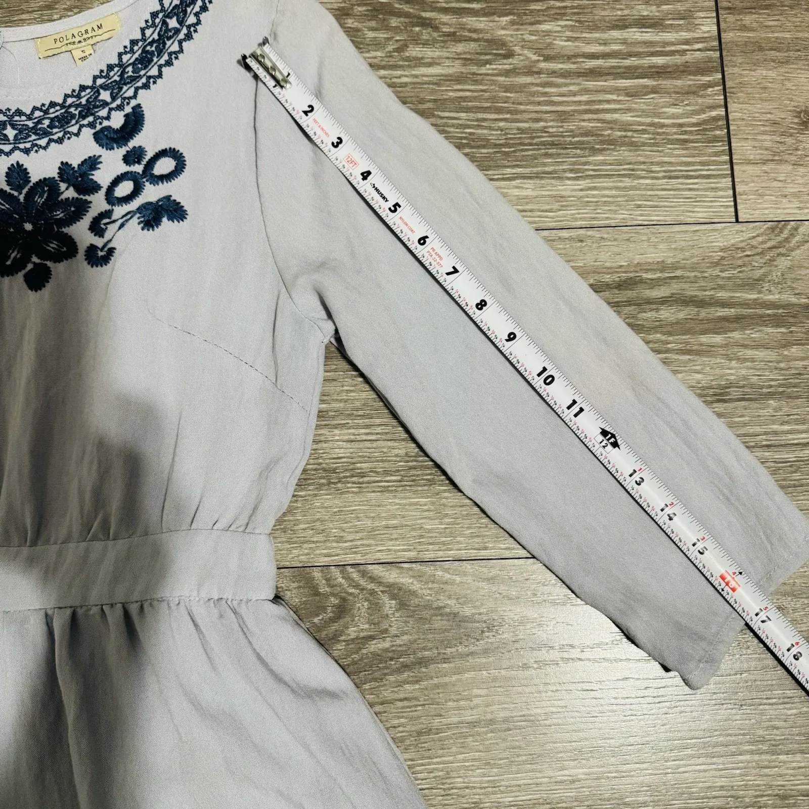 Polagram Light Blue Embroidery Long Sleeves Cottagecore Peasant Zippered Dress S - Image 13