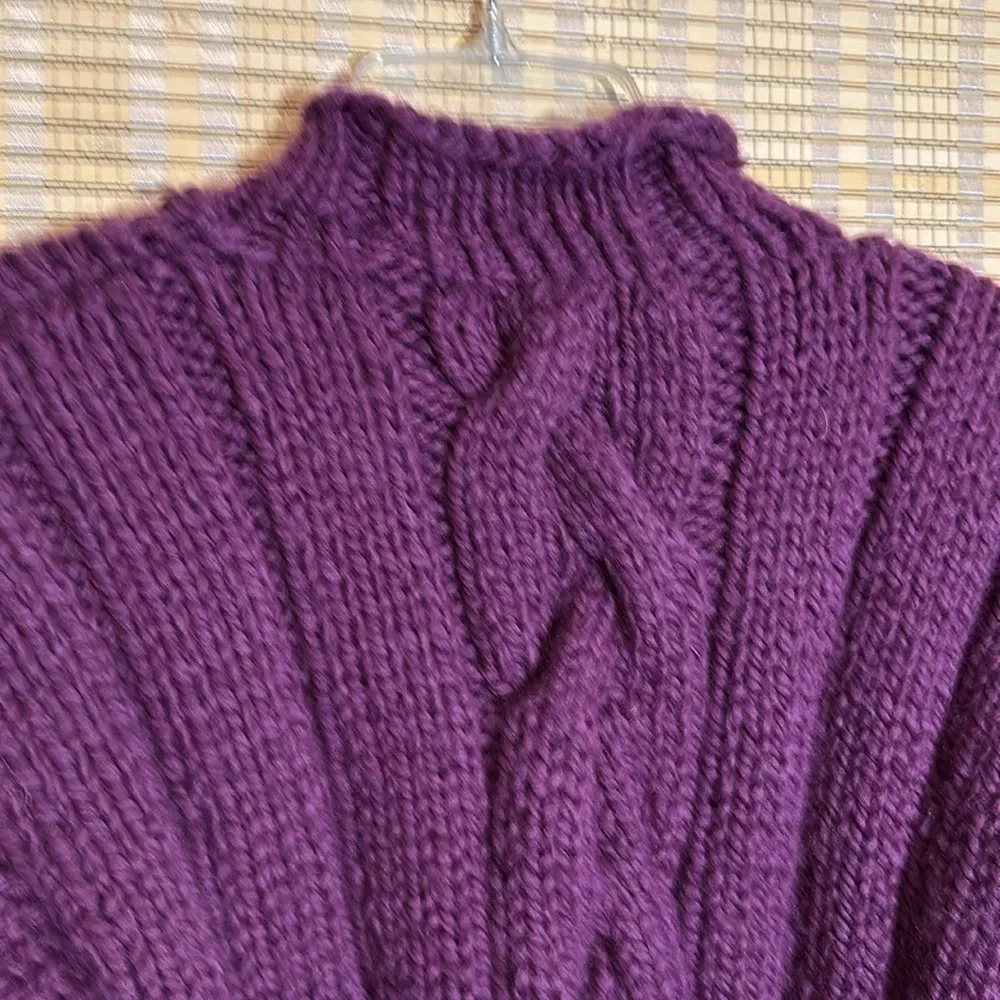 Vintage Purple Hand Knit Thick Heavy Mock Turtleneck Collar Cable Knit Sweater - Image 12