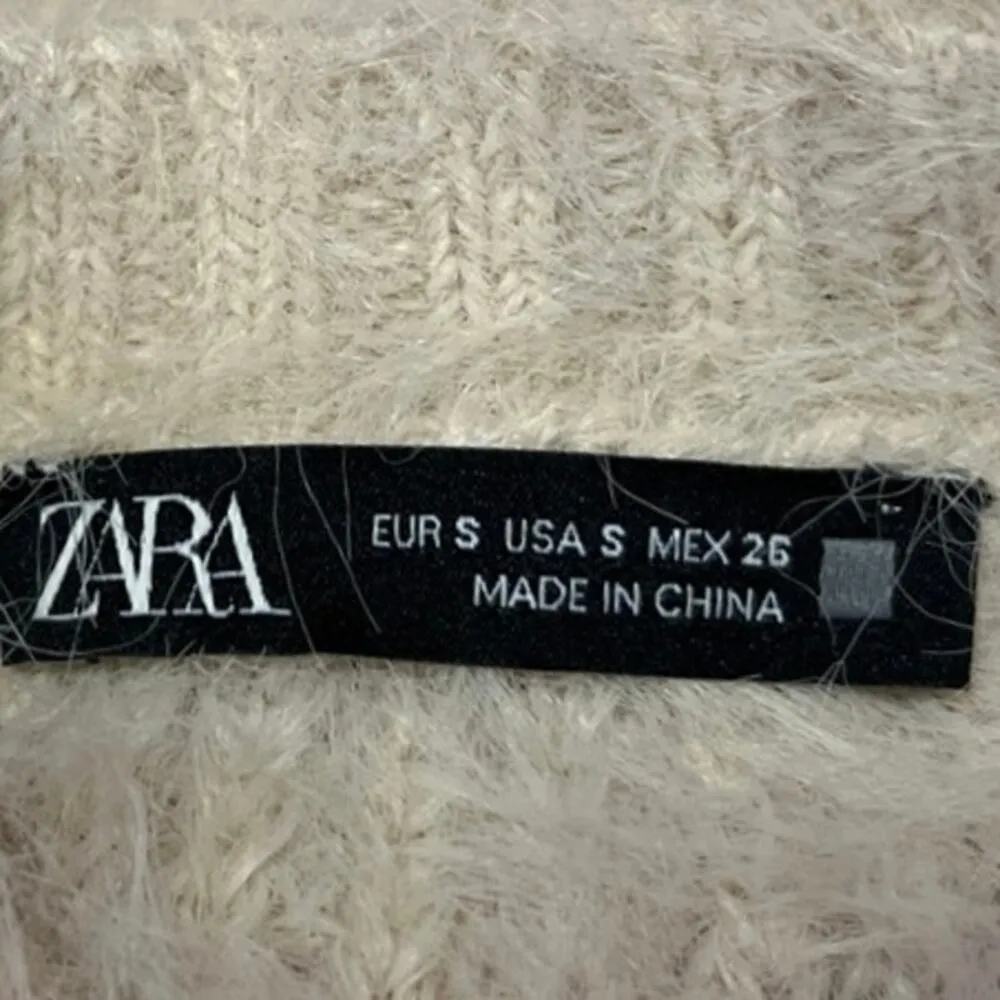 Zara Cream Faux Fur Fuzzy Long Sleeve Button Up Cardigan Sweater Jacket Top S - Image 3