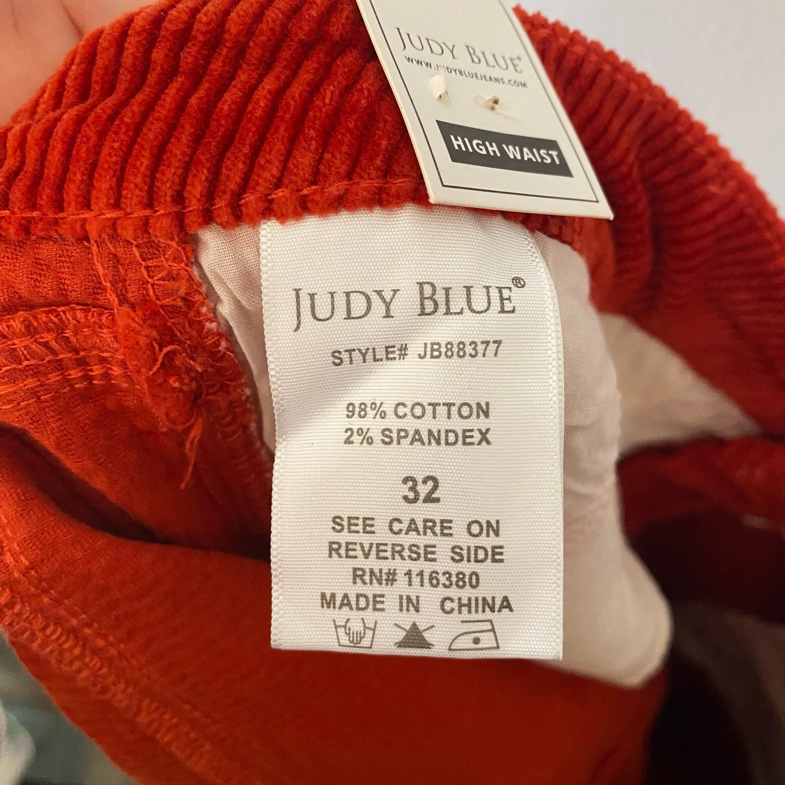 NWT Judy Blue Slim Fit High Waist Red Corduroy Pants Carpenter Women's size 32 - Image 12