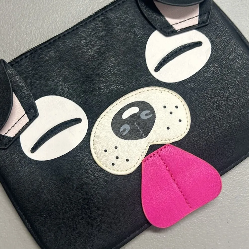 Luv Betsey Johnson Black Wristlet Coin Purse White Puppy Dog Face Ears NWT - Image 2