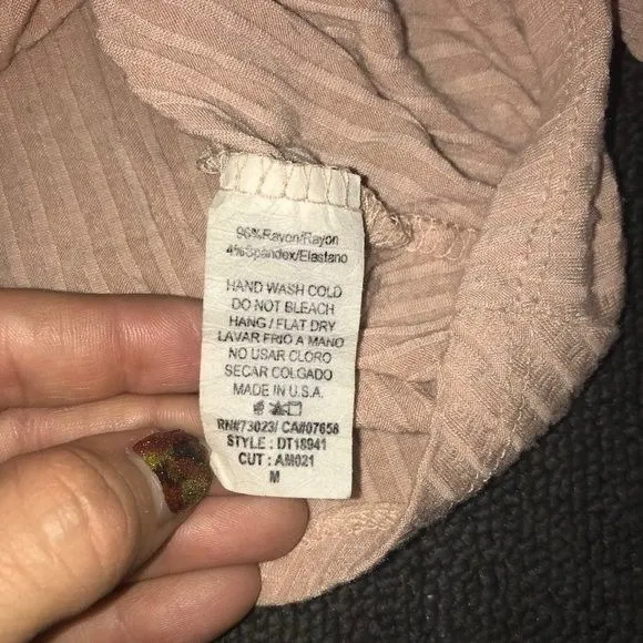 UK2LA Womens Medium Pink / Cream 3/4 Sleeve Top Ties Up Middle V Neck - Image 5