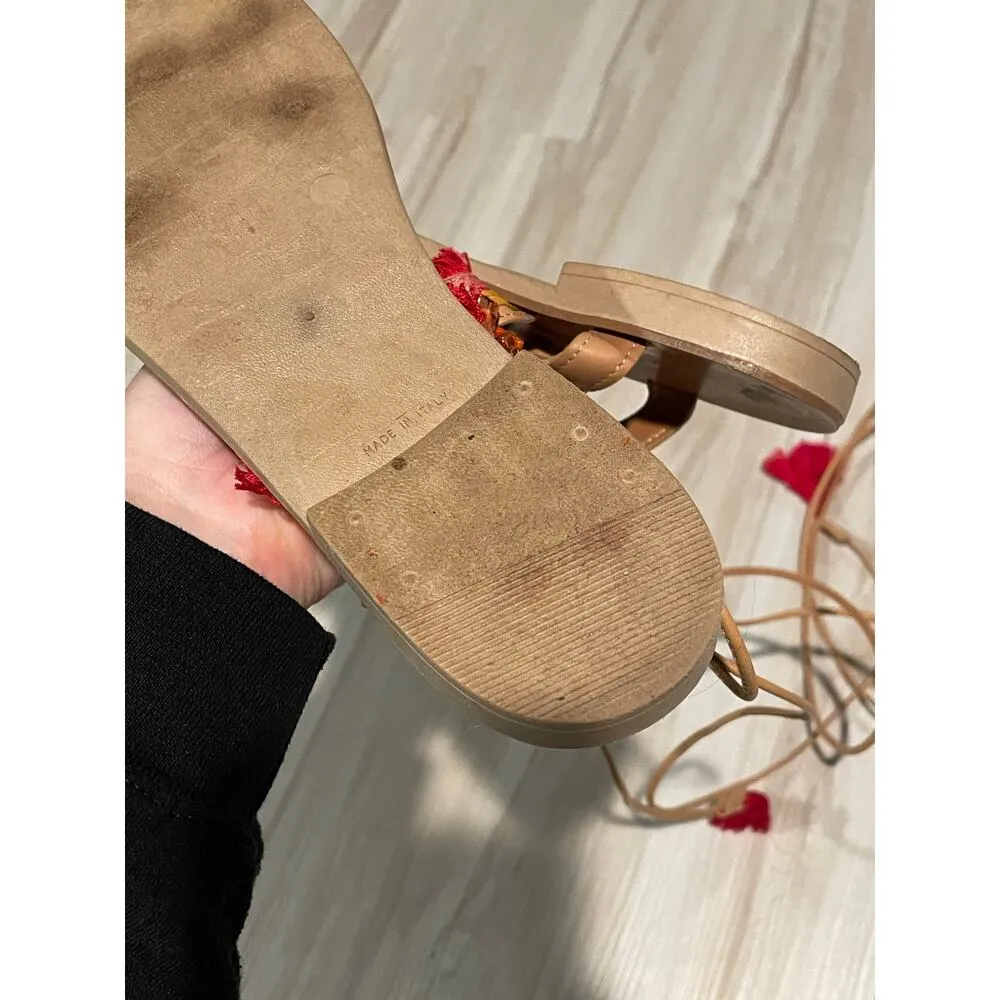 Barbara Barbieri Italian leather gladiator embellished lace up sandals size 7 Red - Image 4