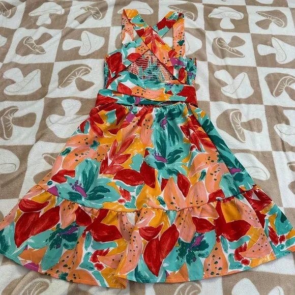 SHEIN | Floral Dress Cross‎ Back Smocked Sundress | Women's XS - Image 5