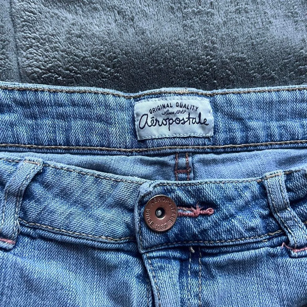 Vintage Y2K Aeropostale blue denim distressed mini shorts size 11/12 - Image 2