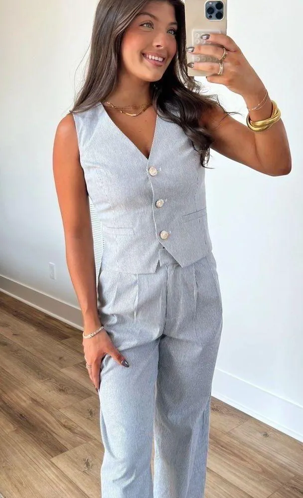 Silver Pinstripe Vest Set - Image 2