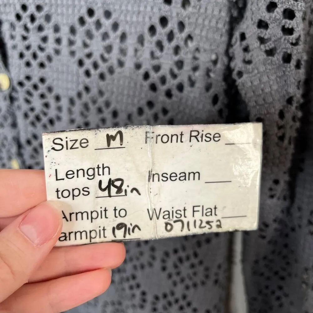 Free People Beach Gray Crochet Boho Long Cardigan Button down Coverup Medium - Image 13