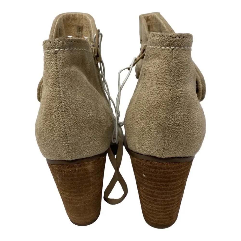 NEW Altar'd State Ankle Boots 7.5 Beige Faux Leather Almond Toe Block Heel Suede - Image 4