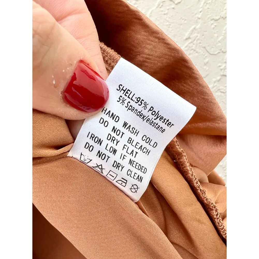 AKIRA Label Lonnie Cowl Neck High Low Hem Satin Maxi Dress Brown Women's Size S - Image 9