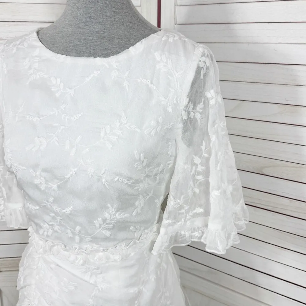 Selfie Leslie‎ Leona Embroidered Chiffon Frill Trim Mini Dress White Small - Image 7