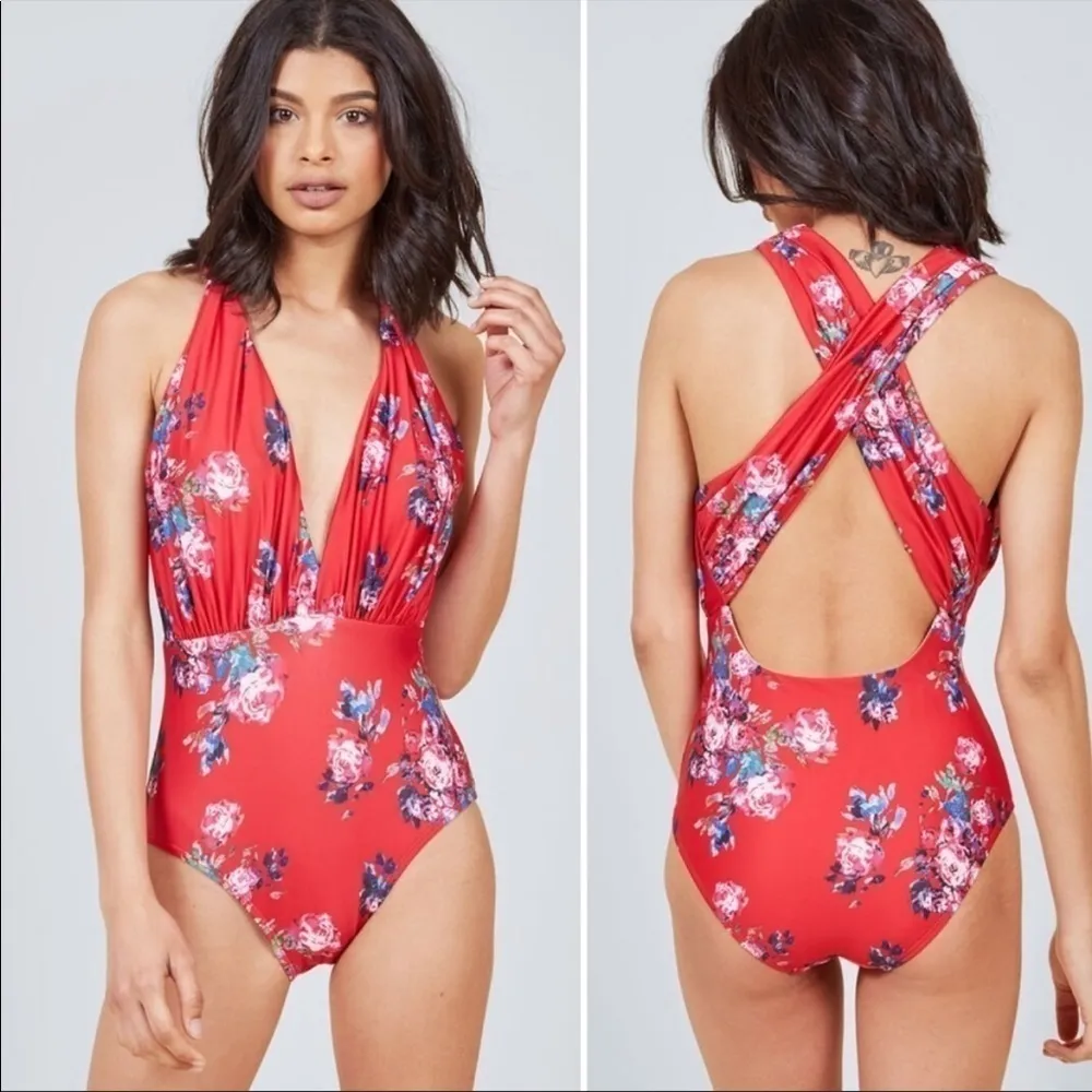 ModCloth Lauren Floral Plunge One‎ Piece Swimsuit Size 1X - Image 11