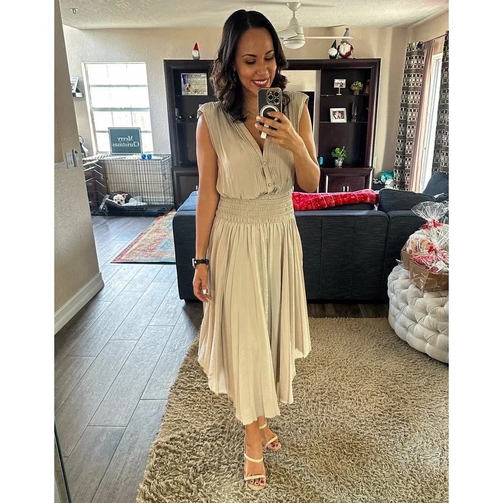 RAMY BROOK Brown Crepe Hourglass V-Neck Smocked Waist Preslie Dress Size XL - Image 14