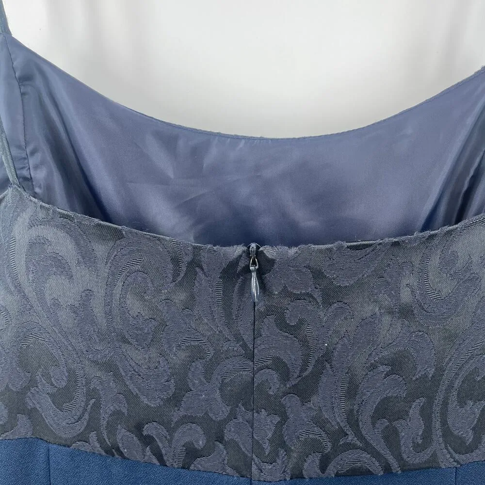 VON BRAMLETT Vintage Dress Size 16 Y2K 2000s Regency Glam Navy & Black Brocade - Image 9