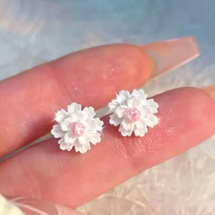 Floral Pink and White Earrings - Image 4