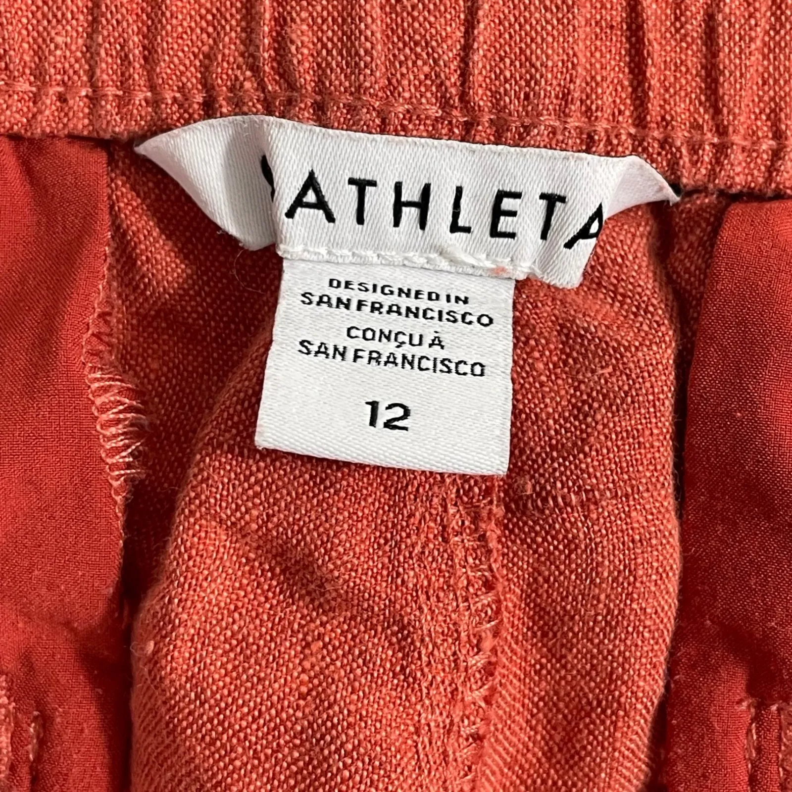 Athleta Retreat Orange 100% Linen Jogger Pants Elastic Waist Drawstring Size 12 - Image 5
