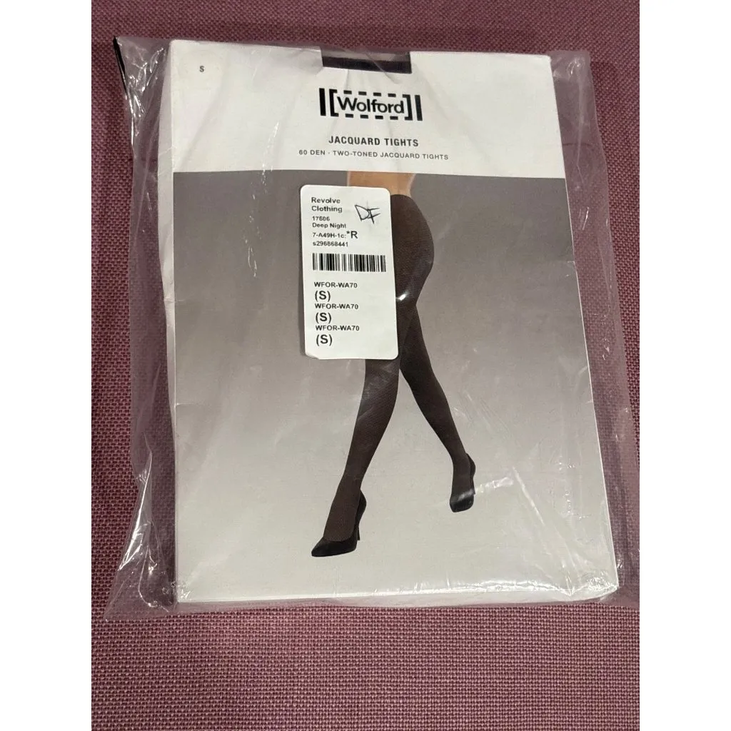 Wolford Jacquard Tights in Deep Night & Black Small New Womens Nylons Pantyhose - Image 4
