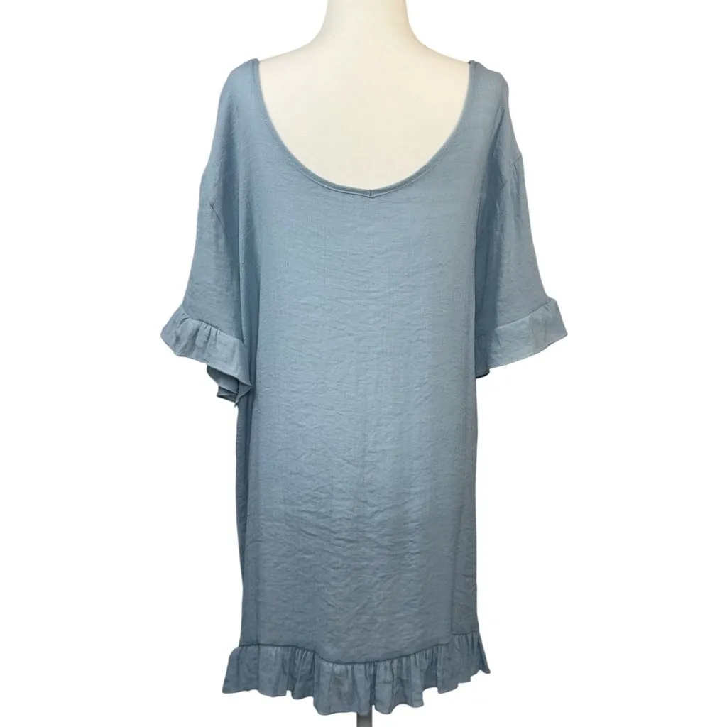 Cupshe Size L Womens Dress Light Blue Ruffle Hem Short Sleeve Blouse F  Rayon/Po - Image 2