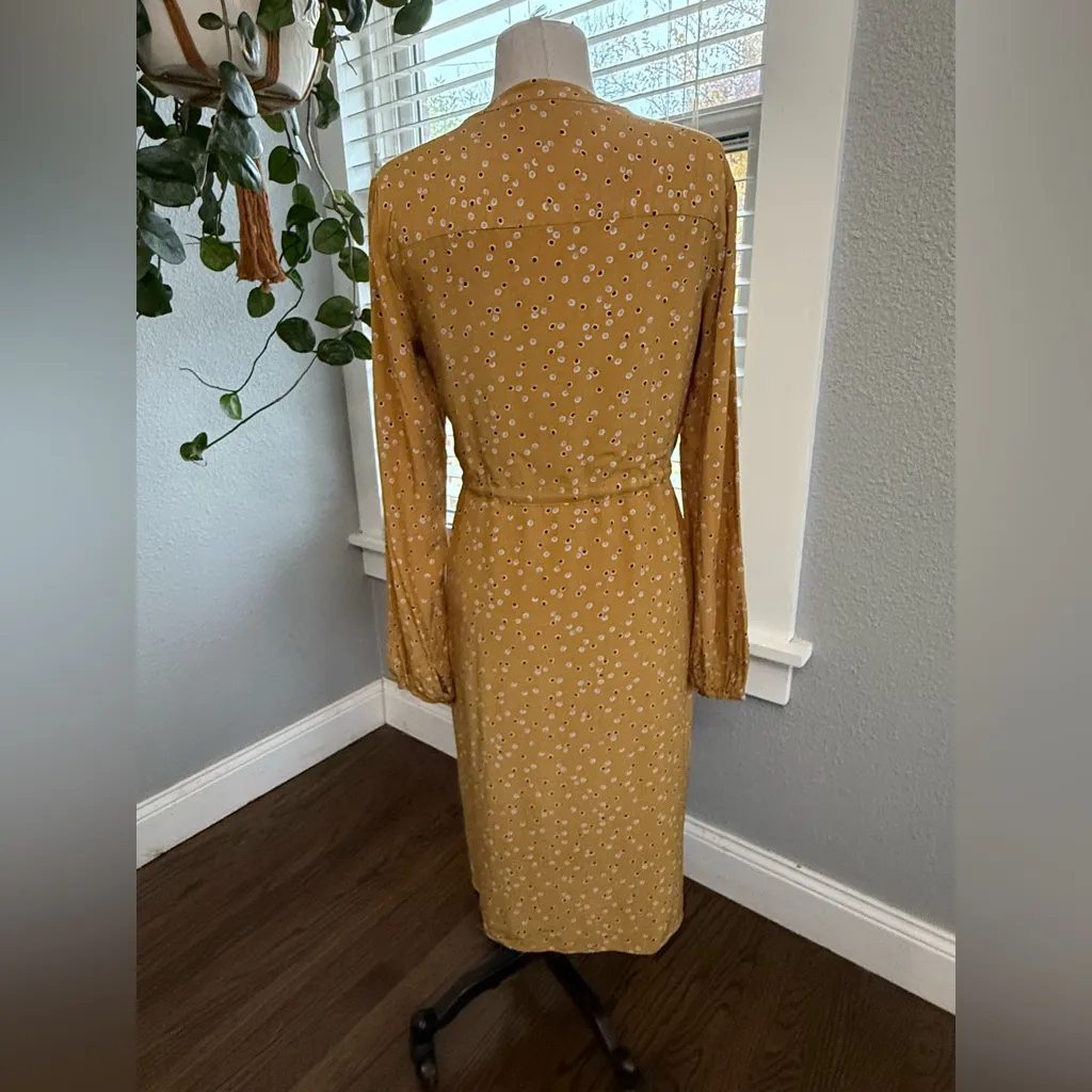 Boden Trumpet Sweet Flower Corrina Pleated Dress Size 4R Long Sleeve Gold - Image 5