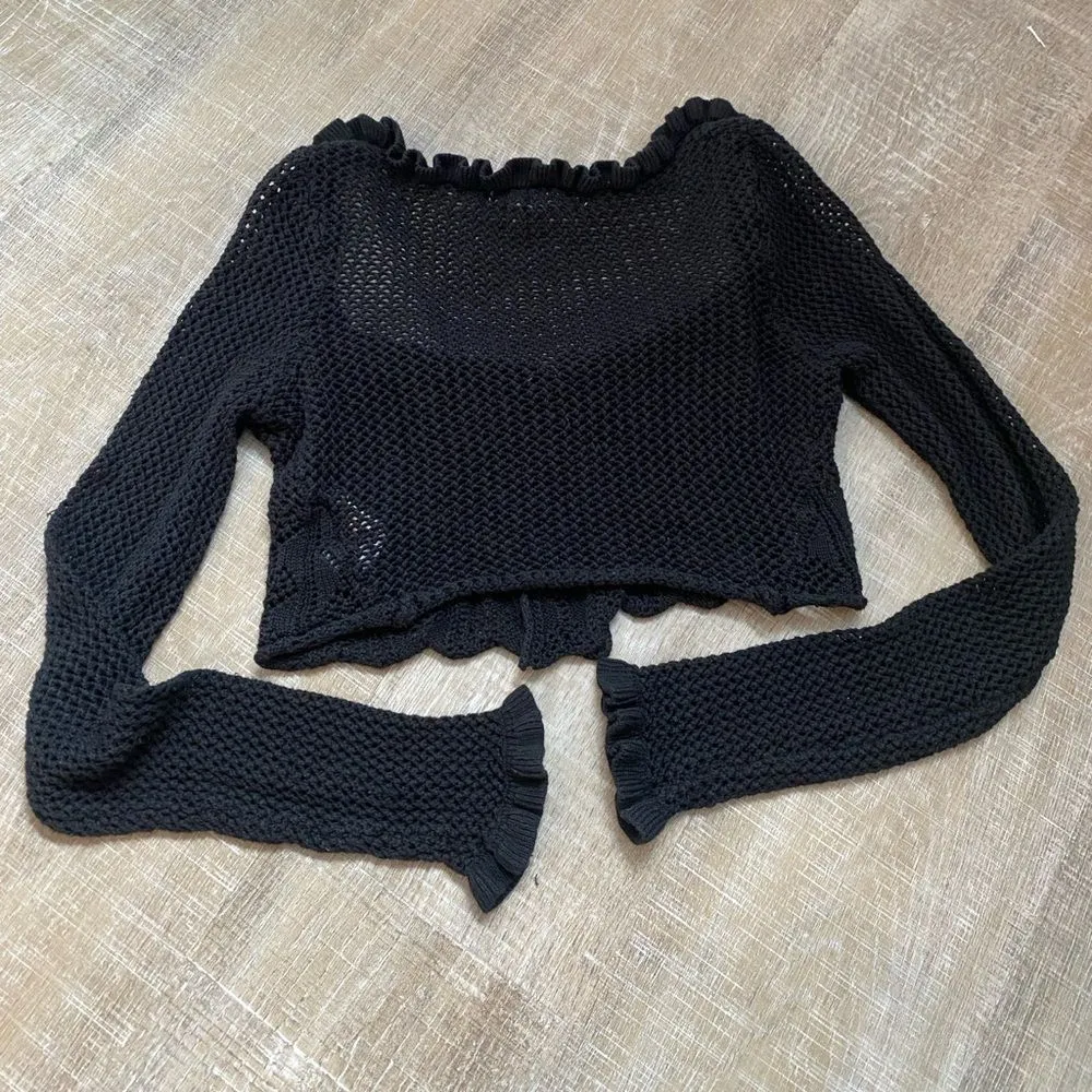 URBAN OUTFITTERS Lily Open-Knit Flyaway Cardigan Black Crochet Knit Sweater Goth - Image 10