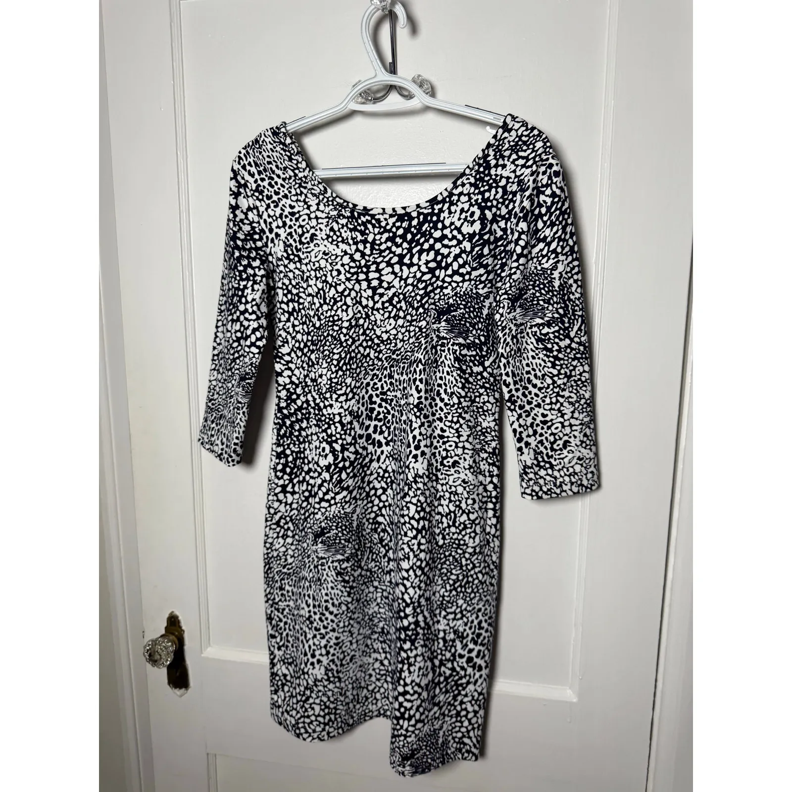 Persifor Black White Stretch Knit Mini Length 3/4 Sheath Dress USA Women's Small - Image 8